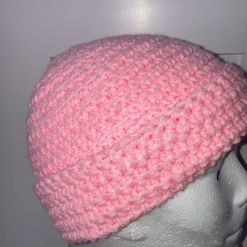 Pink crochet style beanie!